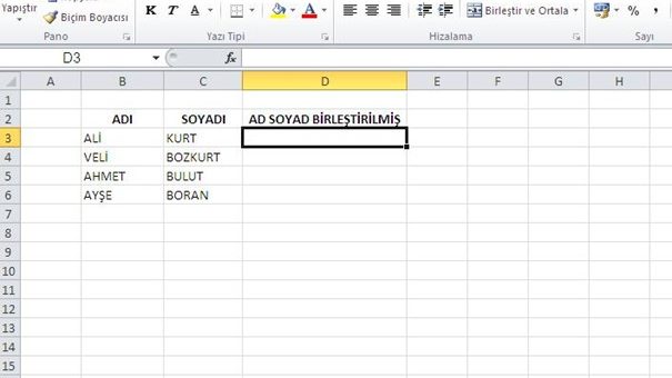 excell birleştir